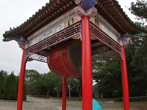 Yuchi, Taiwan – 2019, Dec 30: Traditional Drum at Syuentzang Temple Stock Footage 343473292