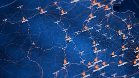 Yuci map big data visualization. Futuristic map infographic of city in China Stock Illustration