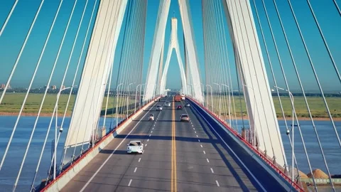 Yueyang,China 13 2025:modern cable-stayed bridge on dongting lake, Stock Footage 325338615