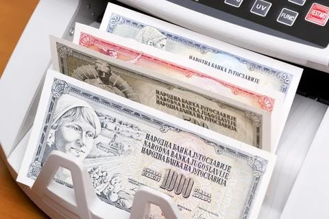 Yugoslav dinar in the counting machine Stock Photos