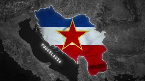 Yugoslavia map flag animation with black map background Stock Footage 309349643