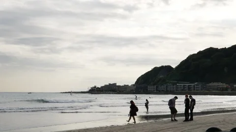 Yuigahama Beach in Kamakura. Stock Footage 252801573