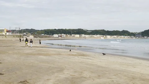 Yuigahama Beach in Kamakura. Stock Footage 252801687