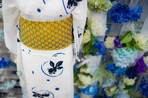 Yukata and Hydrangea Foto stock