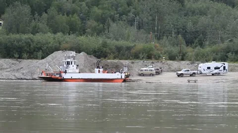 Yukon auto ferry loading Canada gold country P HD 1459 Stock Footage 11151652