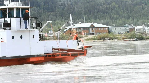 Yukon River auto ferry RV Canada travel P HD 1463 Stock Footage