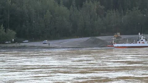 Yukon River car ferry docking Canada P HD 1426 Stock Footage 11152072