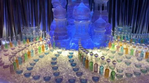 Yule Ball ice castle on a table inside in the Harry Potter Studio London Stock Footage 323918361