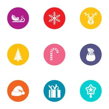 Yule icons set, flat style Stock Illustration