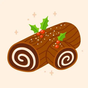 Yule log, Buche de Noel cake Stock Illustration