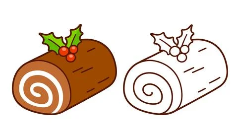 Yule log cake drawing Stock Illustration