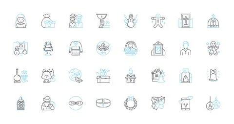 Yuletide festivities linear icons set. Yule, Festive, Cheer, Reindeer, Holly Stock Illustration
