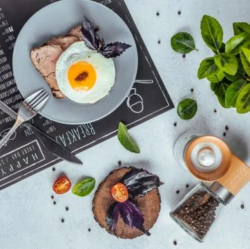 Yummy breakfast on the table top view Stock Photos