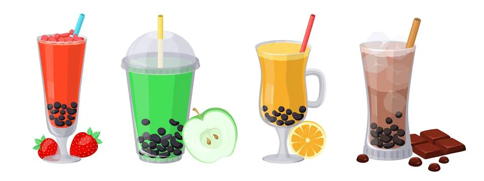Yummy Bubble tea drink vector isolated set Stock Illustration