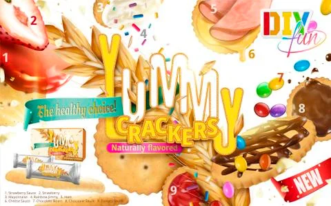 Yummy Crackers ad Stock-Illustration
