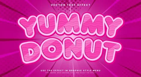 Yummy Donut 3d editable text effect Template Stock Illustration