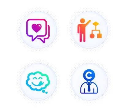 Yummy smile, Heart and Algorithm icons set. Copyrighter sign. Comic chat, Love Stock Illustration