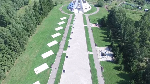 Yurga Kemerovo region from a bird's-eye view monument to the wars 3 Stock Footage