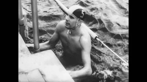 Yuri Gagarin in the pool Stock Footage 162482070