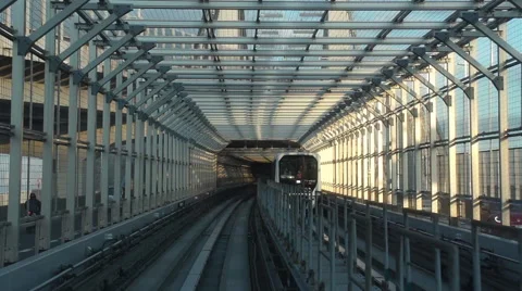 Yurikamome elevated automatic train journey Stock Footage 53210099