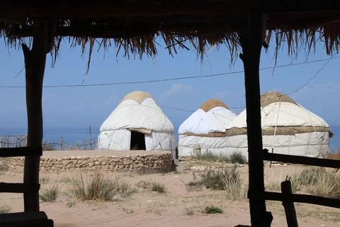 Yurt in desert Stock Photos