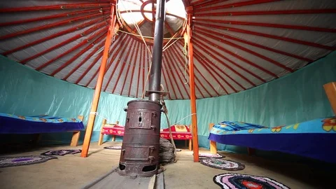 Yurt. Kind inside. Lake Baikal. Olkhon Island Stock Footage 77211347