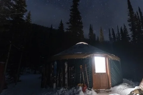 Yurt in the mountains at night Stock Footage 128701713