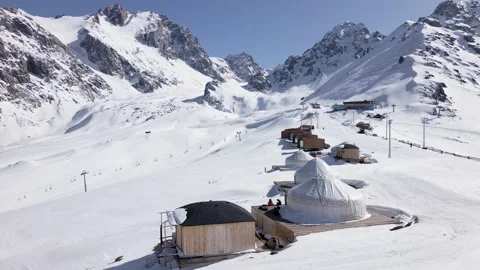 Yurt nomadic house hotel complex in Kazakhstan Mountains Stock Footage 194490347