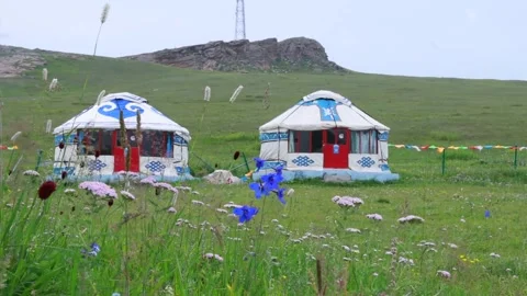 Yurts on the Grassland Stock Footage 333323090