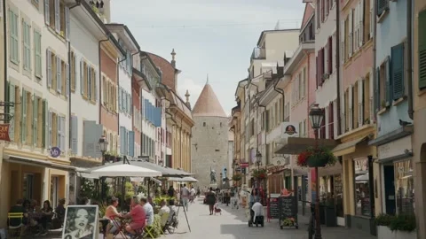 Yverdon-les-Bains Castle and Historic Center (GRADED) Stock Footage