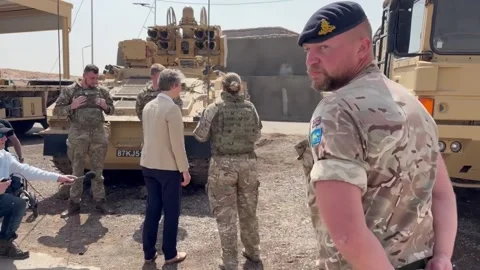 Yvette Cooper meets British troops in Saudi Arabia Video stock 330655938