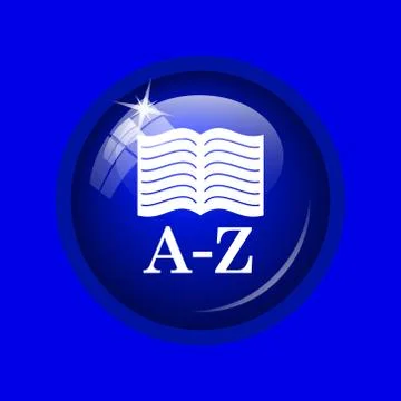A-Z book icon. Internet button on blue background. . Illustrazione stock