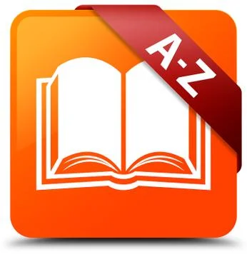 A-Z (book icon) orange square button red ribbon in corner Illustrazione stock