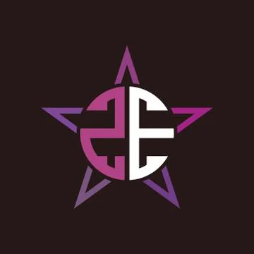 Z E initials circle with stars and black background Stock Illustration