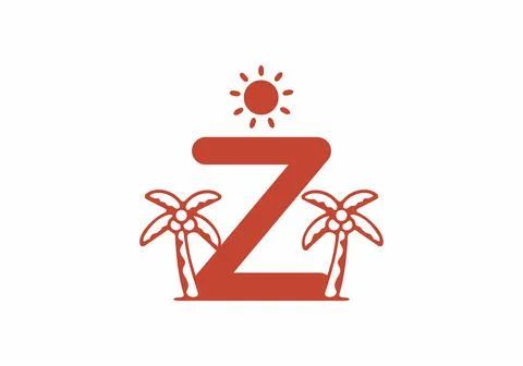 Z initial letter with coconut tree and sun Stock Illustration