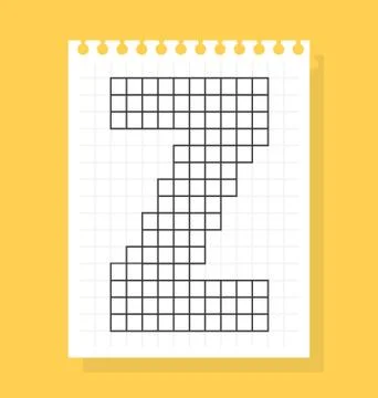 Z letter on notepad sheet of squared paper, made of squares. Vector illustrat Stock Illustration
