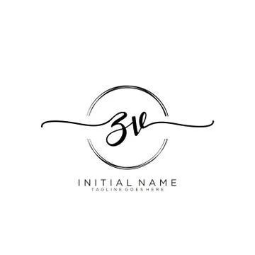 Z V Initial handwriting logo with circle template vector Stock Illustration