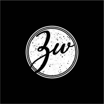 Z W Initial Handwriting In Black and White Circle Frame Design Stock Illustration