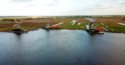 Zaan Schanse windmills tracking Stock Footage 101141638