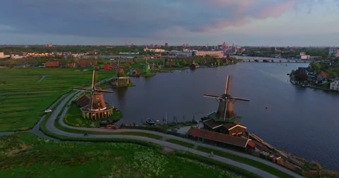 Zaanse Schans is an open-air museum in the municipality of Zaanstad in the Stock Footage 278536053