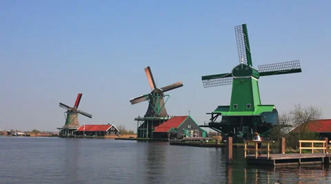 Zaanse Schans windmills Stock Footage