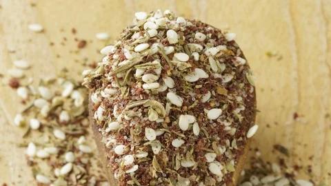 Za'atar on wooden spoon Stock Footage 76266404