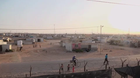 Zaatari, Jordan: October 21 2017: Refugee Camp on the Syrian border Stock Footage