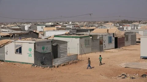 Zaatari refugee camp for displaced Syrians in Jordan Stock Footage 71530630