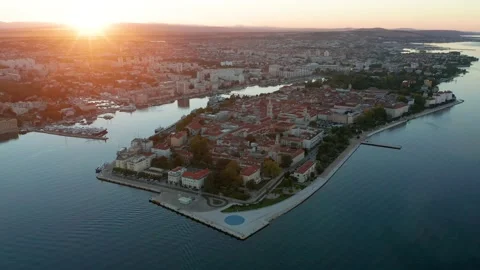 Zadar, Croatia - 4K Flying towards and descending to the old town of Zadar Stock Footage 220172471