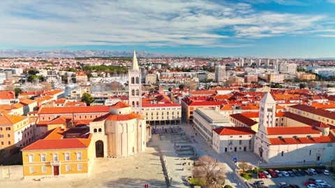 Zadar – Spring Drone Half‑Circle Around Forum &amp; St. Donatus Stock Footage 340340232