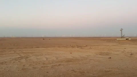 Zafarana Wind Farm In Egypt At Sunset - Arid Desert Clean Renewable Energy Stock Footage 337356399
