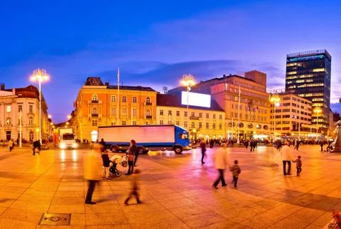 Zagreb central square evening view Stock Photos