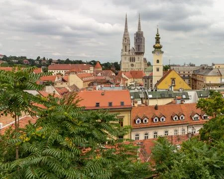 Zagreb Lower Town as viewed from Upper Town Stock Photos