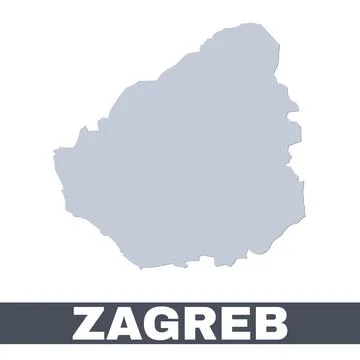 Zagreb outline map. Vector map of Zagreb city area borders with shadow イラスト素材